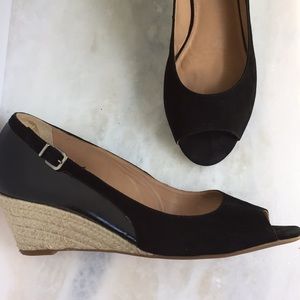 NURTURE Leather Peep Toe Espadrilles